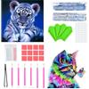 EKKONG 2 Pezzi 5D Diamond Painting Kit Completo, Pittura Diamante Fai da TePrincipiante Artigianato per la Decorazione della Parete di Casa (Gatto colorato + Tigre, Tutti 30 * 30cm)