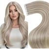 LaaVoo Extension Biadesive Capelli Veri 20pz Biondo Cenere Highlight con Candeggina Biond Biadesive Capelli Corti Lisci Extension Capelli Adesive Umani 30cm 30g #p18/613s