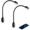acegoo Lampada da lettura LED 12V camper dimmerabile collo di cigno flessibile DC12-24V comodino con interruttore dimmer e caricatore USB per barca cabina roulotte 2PCS (nero)