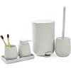 AJEUNGAIN Set Bagno Accessori Completo Beige, Set Accessori Bagno Moderno include Cestino Bagno, Portaspazzolino, Set Scopino WC e Dispenser Sapone, Vassoio da Vanity (Beige)