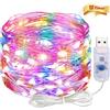ALEGRE® Catena di luci USB con timer, 3 m, 30 LED, filo di rame, per interni con spina, catena luminosa a LED colorata USB con timer, luci per Natale, Halloween, matrimonio, camera da letto