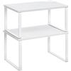 SONGMICS Scaffale Portaspezie, Set di 2 Organizzatori da Cucina Espandibili, Scaffale da Cucina Impilabile, Metallo e Legno Ingegnerizzato, Bianco Nuvola e Bianco Neve KCS02W01