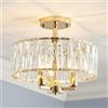 SM Saint Mossi Lampadario da soffitto in cristallo Saint Mossi, stile moderno, vicino al soffitto, base E14, 3 luci, dimensioni D30 x 18 cm, finitura oro lucido