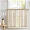 TOPICK Tendine per finestre in lino 90L x 115A cm colore Beige 2 pezzi | porta finestra stile country roulotte balcone corte semi-trasparenti rustiche soggiorno doccia tenda per interni