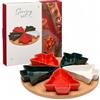 MIJOMA Set da portata natalizio, 6 pezzi, 5 ciotole a forma di albero di Natale su vassoio rotondo in legno, rosso, verde e bianco, set per salse e snack festivi per le vacanze