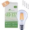greenandco 8 lampadine a filamento LED | trasparenti | CRI 90+ | E27 A60 | 7,2W 1335 lm | sostituisce 90W | 3000 K bianco caldo | 320° | 230V | senza sfarfallio | Classe energetica B | non dimmerabile