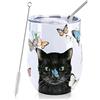 NymphFable 12oz Gatti Farfalla Tazza Termica da Viaggio Tazze Caffe Cannuccia Coperchio Termos Bicchieri Tazza Termica Inox