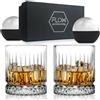 FLOW Barware Set di 2 bicchieri da whisky Geo, un set regalo di bicchieri da whisky. Bicchieri pesanti per Scotch, Bourbon, Negroni e cocktail. In confezione regalo. Include stampi per sfere di ghiaccio