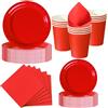 Nkaiso Stoviglie per Feste 50 Pezzi Rosso Intenso, 10 x 23cm & 10 x 18cm Piatti di Carta, 10 Tazze, 20 Tovaglioli - Per Natale, San Valentino, Festa -10 Ospiti
