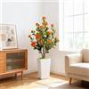 GarveeLife Albero artificiale di camelia con vaso bianco, 120 cm, grande pianta artificiale in vaso con foglie e fiori regolabili, decorazione per casa, matrimonio, festa, giardino, arancione