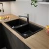 evineo line 300 lavello da cucina con vasca doppia La: 86 P: 50 cm, ELN200BL, line 300 nero opaco [Lavelli da Cucina > per Base Sottolavello a partire da 90 cm]