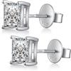 JiaYang Orecchini a bottone da uomo Orecchini con diamanti finti Orecchini a bottone quadrati in argento Orecchini a vite con taglio principessa Orecchini con zirconi cubici per donna Stretling Argento 5MM