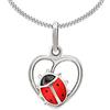 Clever Schmuck - set ciondolo in argento a forma di cuoricino con coccinella sul lato, rosso e nero lucido, con catenina a barbazzale 38 cm, in argento Sterling 925, per bambine