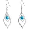 Qings Orecchini Marzo Acquamarina per Donna, Argento 925 Orecchini Pendenti Pietre Portafortuna Birthstone Orecchino Gemma Blu Solitario, Belli Gioielli Regalo di Compleanno per Ragazza Mamma Figlia