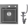 KINKIBOS Lavello da cucina in acciaio inox 304, 45 x 50 cm, nero e grigio, lavello da incasso rettangolare con foro per rubinetto e troppopieno (senza sifone)