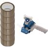 D.RECT Avvolgitore per nastro adesivo con 6 rotoli di nastro marrone caldo MELT 50 m x 48 mm, avvolgitore per nastro di imballaggio fino a 50 mm di larghezza, nastro per imballare pacchetti e scatole