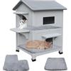 HiCaptain Cuccia per gatti outdoor con tappetino, casetta per gatti a 2 piani in plastica per esterni, rifugio per gatti resistente agli agenti atmosferici con porta di fuga