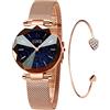 CIVO Orologio Donna Set Analogico: Elegante Polso Orologio Stelle Bracciale Cielo Stellato Quarzo Regalo Donna Oro Rosa