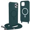 YFSYLL Magnetica Cover per iPhone 13 Pro con Cordino,Compatibile con MagSafe,Silicone Case con Regolabile Cordino da Collo Nylon Catena Collana Tracolla - Verde