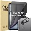 ProCase 1 Pezzi Pellicola Privacy iPad Air 13 Pollici M3/M2 2025/2024 + 2 Pezzi Camera Lens Protector Abbinato ai Colori dell'iPad, Vetro Temperato Privacy iPad Air 13" A3268 A2898 A2900-Grigio