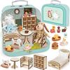 TinkerPlay Casa delle Bambole Valigetta Portatile con Accessori, Mini Casa Fai-da-te con Gatto e Cane in Peluche, Mobili in Legno, Gioco di Ruolo, Regalo di Compleanno/Natale per Bambini e Bambine dai 3 Anni