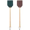 XIHIRCD 2 Pezzi Scacciamosche in Pelle, Scacciamosche Lungo Resistente Manuale con Manico in Legno & Corda Sospesa Scacciamosche Cavo Modellato per Interni Esterni (Verde Scuro, Marrone)