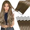 Easyouth Extension Biadesive Invisibili Capelli Veri Bionde Balayage Biadesivo Extension Capelli Remy Marrone Scuro Ombre Biondo Medio Extension Capelli Umani Biadesivo Dritto 55cm 50g 20Pz