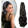 Dcbaboo Coda di Cavallo Extension Ricci Coda Capelli Extension con Pinza 45cm Posticci per Capelli Mossi Coda Finta Sintetici Lunghi Naturali Ponytail, Nero Naturale