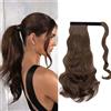 Dcbaboo Posticci per Capelli Ricci Coda Capelli Extension Coda di Cavallo 60cm Coda Finta Sintetica Ondulata Extension Coda Capelli Clip Wrap Around Ponytail Mossi Lunghi, Castagna
