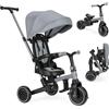 Kikka Boo KikkaBoo Triciclo Evolutivo 8 in 1 ALUMA, da 12 Mesi a 5 Anni, Triciclo Passeggino Pieghevole con Maniglione per Genitori, Grigio