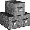 SONGMICS ROB450B01 - Set di 3 scatole pieghevoli in tessuto, 50 x 30 cm, per armadio, 2 manici, etichetta, per camera da letto, soggiorno, colore nero