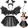 Bluelves Costume Pipistrello Bambina, Nero Vestito Ali Pipistrello Bambina, Costume Cosplay di Halloween, Bat con Copricapo Ali per Halloween, Carnevale, Serata, Festa