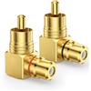 SOUNDFAM Connettore RCA a 90° Adattatore R-C-A Maschio-Femmina Placcato Oro 24K - (2 Pezzi)