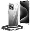OLEPHY Trasparente Cover con Cordino per iPhone 15 Pro Max 6,7'', Nero | Custodia con Collana, Regolabile e Rimovibile,[Antiurto] [AntiGraffio] Case con Laccio Tracolla,