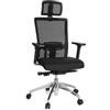 HJH Office 657501 Sedia da Ufficio ASTRA LUX Tessuto/Rete, Sedia Girevole con Supporto Lombare e Braccioli, Poggiatesta Regolabile in Altezza, Nero