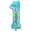 Folat 66041 Palloncino di alluminio Numero Figura 1 Galactic Aqua 86 cm - decorazione palloncino di elio per compleanno, anniversario