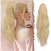 FESHFEN Ondulato Coda Capelli Extension Pinza, Coda Extension con Pinza Posticcio 50 cm Clip Coda di Cavallo Ondulata Estensioni dei Capelli Sintetici per Donne, Biondo Champagne