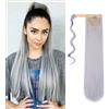 Dcbaboo Posticci per Capelli Coda Capelli Extension Lisci 55cm Coda Finta Capelli Sintetici Extension Coda di Cavallo Capelli Finti Clip Coda Dritti Lunghi Wrap Ponytail, Grigio Argento