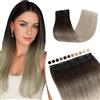 Elailite 40cm Extension Clip Capelli Veri Fascia Unica, Una Ciocca 45g Colore Nuovo 2025 (Larghezza 22cm) # Nero Naturale ombre Biondo Fumé