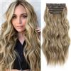 Fine Plus Extension per capelli con clip, 4 pezzi, capelli spessi, biondo cenere chiaro con Lowlights, extension per capelli sintetici ricci ondulati, 50 cm, 1 pezzo