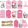 MORAINJAY 60 Etichette Regalo di Natale, Etichette Babbo Natale per Pacchi Regalo Rosa, Cartellini con Corda per Confezioni, Decorazioni Albero di Natalizia