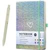 ZTUOK Taccuino A5 con penna a righe, con laser, glitterato, formato A5, per ragazze e donne, grazioso diario con copertina rigida a forma di cuore, per scuola, lavoro, scuola, affari, colore verde