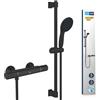 GROHE Precision Start - Set doccia termostatico esterno (termostatico, doccetta rotonda da 11 cm 1 getto, flessibile doccia da 1,75 m e asta incollabile da 60 cm), Nero opaco, 345972431