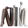 Kityemo Fermalibri Decorativi in Ceramica - Set da 2 Pezzi - Fermalibri Pesanti per Librerie, Scrivania e Ufficio - Statua Astratta -Bianco e Marrone