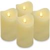 ToCi - Set di 4 candele a LED in vera cera, senza fiamma, con luce mobile e timer, colore: crema Crema - Ø 7,5 x 10 cm.