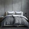Dreamzie 2 Copripiumino Singolo Cotone 135x200 cm con 2 Federe 80x80 cm - Grigio Scuro Set Copripiumino Singolo 135 x 200 con Chiusura Lampo, Consistenza Simile al Lino Slavato Pietra