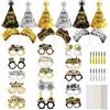 DPKOW Addobbi Capodanno 2026: Nero Oro Argento - Cappellini, Cerchietti, Occhiali, Collane e Squawker - Gadget e Accessori per Feste di Capodanno - Unisex - 51 Pezzi