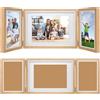 EXIN DEHCEN Portafoto Multiplo da Tavolo, Cornici Triple in Legno Pieghevoli, per Foto 10x15 cm e 13x18 cm, Cornici Portafoto Pieghevole con Cerniere, per Compleanni, Matrimoni, Natale