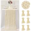 FALSKT Runner Tavola Moderno Runner da Tavolo Boho Garza Runner Beige 400×90cm Tulle Trasparente per Interni Feste Vacanze Matrimoni, 6PCS tovaglioli di stoffa, 6PCS Anelli Portatovaglioli
