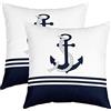 Homemissing Ancora Decor Federe 50 x 50 cm morbide per bambini nautici temi decorativi Set di 2 federe per cuscino per mare costiero e federa per cuscino mare avventura blu bianco
